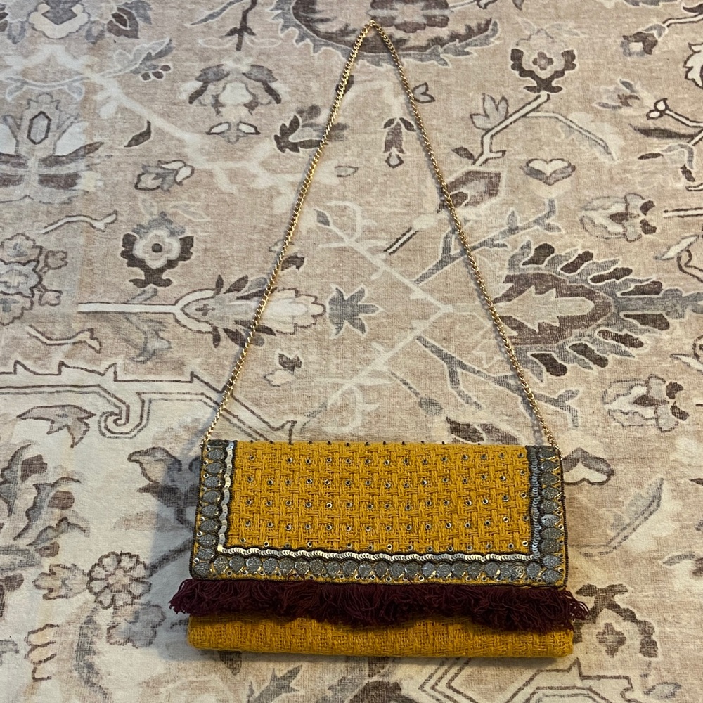 Elegant beaded Mustard and Burgundy purse